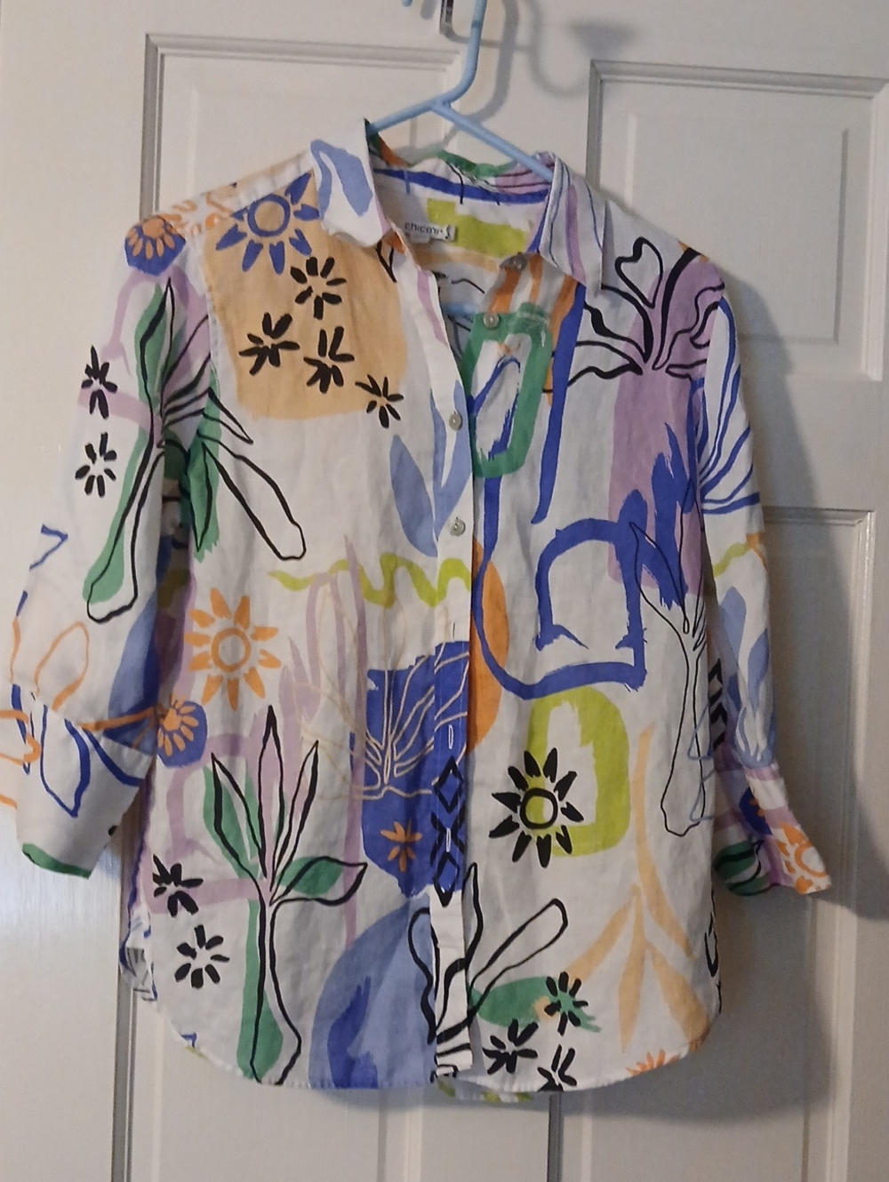 Chico's Colorful Abstract Floral Button-Up Shirt